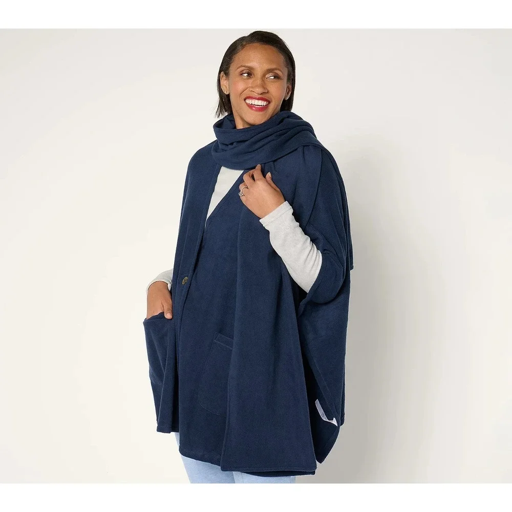 Cuddl Duds Fleecewear with Stretch Open Wrap with Removable Scarf ,One sz  #40E